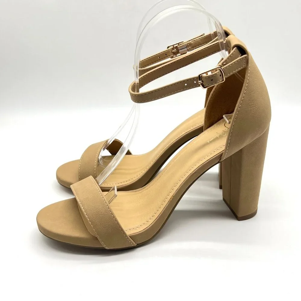 J. Adams Womens Size 9 Tan Beige Nude Neutral Block Heels Sandals Shoes‎
